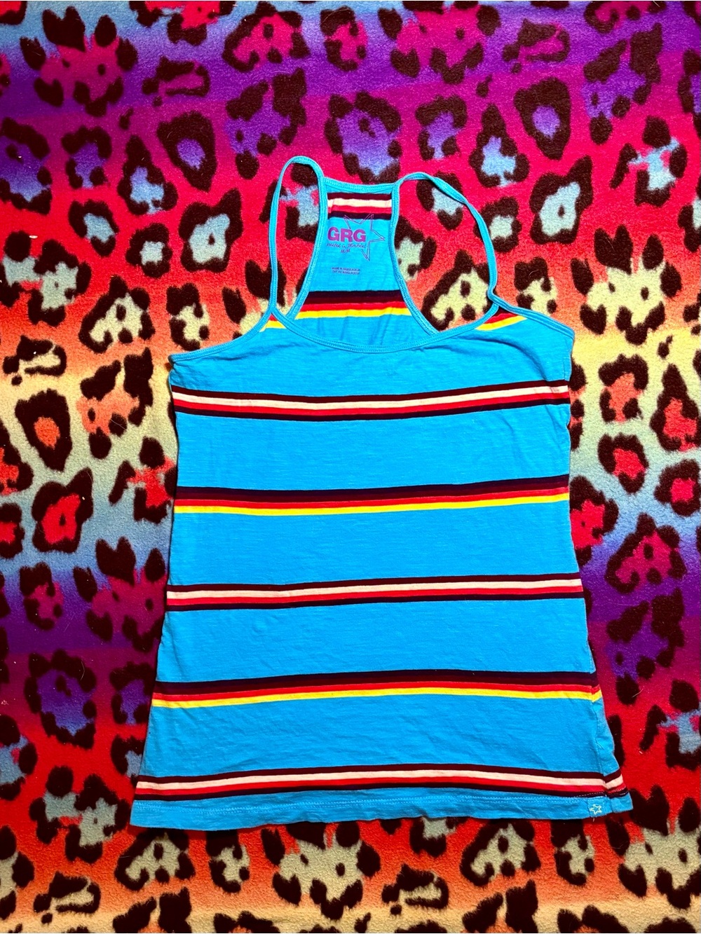 Y2K era GARAGE Turquoise Striped Spaghetti Strap Tank Top